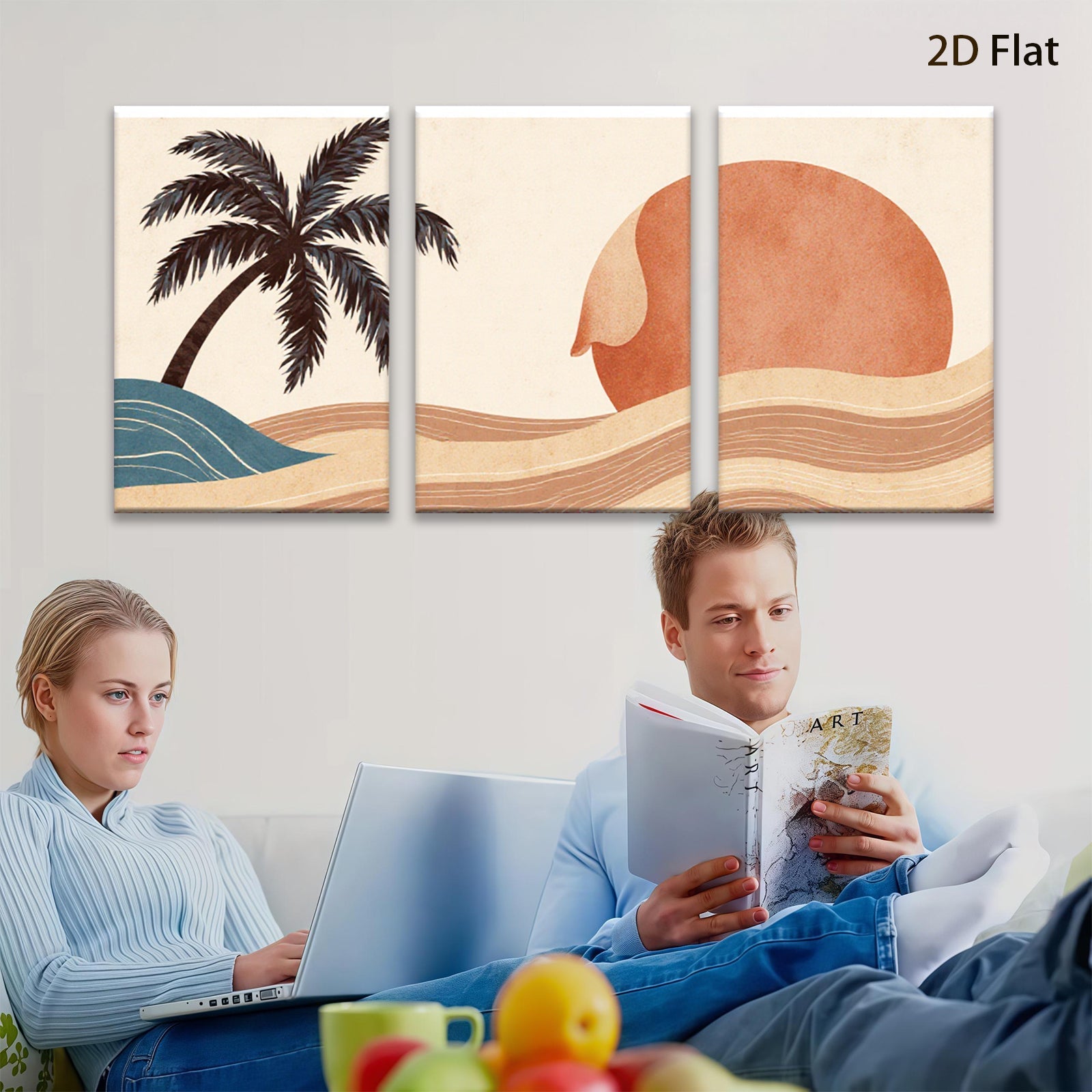 2D flat 1pc Desert Sunset Palm Tree Wall Art Canvas Prints for Living Room Bedroom Bathroom Modern Farmhouse Decor Boho Aesthetic Gallery Wrapped Ready to Hang