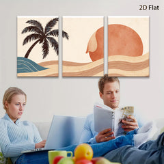2D flat 1pc Desert Sunset Palm Tree Wall Art Canvas Prints for Living Room Bedroom Bathroom Modern Farmhouse Decor Boho Aesthetic Gallery Wrapped Ready to Hang