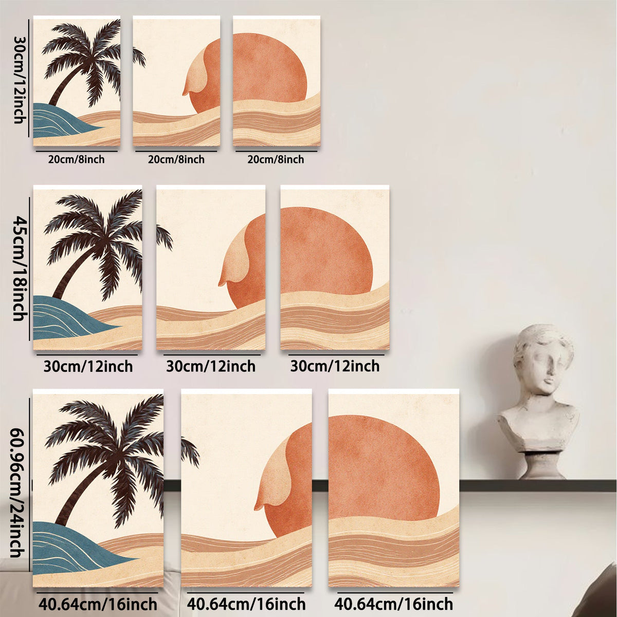 2D flat 1pc Desert Sunset Palm Tree Wall Art Canvas Prints for Living Room Bedroom Bathroom Modern Farmhouse Decor Boho Aesthetic Gallery Wrapped Ready to Hang