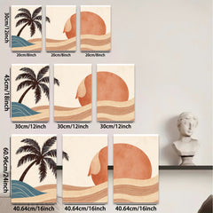 2D flat 1pc Desert Sunset Palm Tree Wall Art Canvas Prints for Living Room Bedroom Bathroom Modern Farmhouse Decor Boho Aesthetic Gallery Wrapped Ready to Hang
