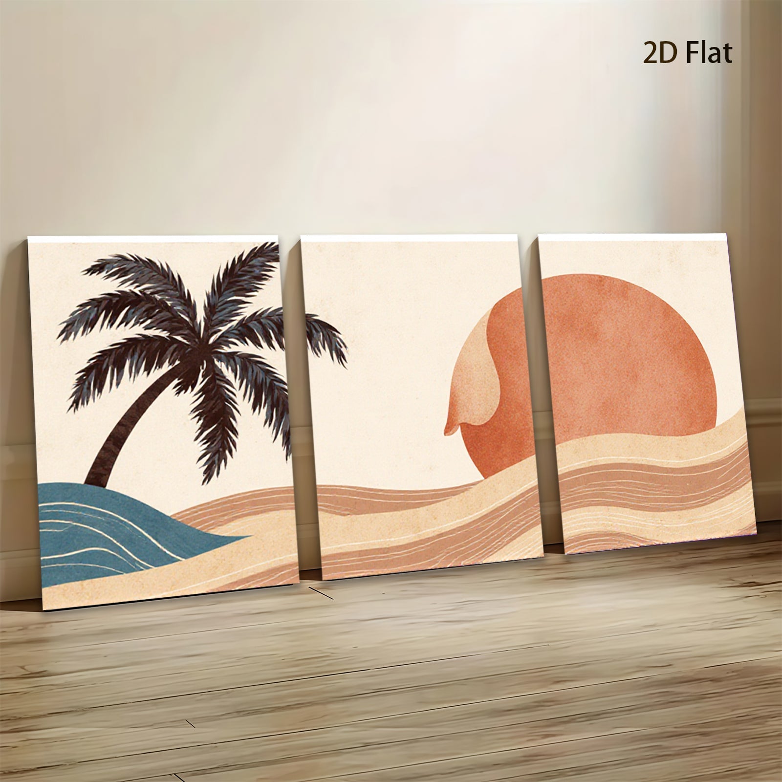 2D flat 1pc Desert Sunset Palm Tree Wall Art Canvas Prints for Living Room Bedroom Bathroom Modern Farmhouse Decor Boho Aesthetic Gallery Wrapped Ready to Hang