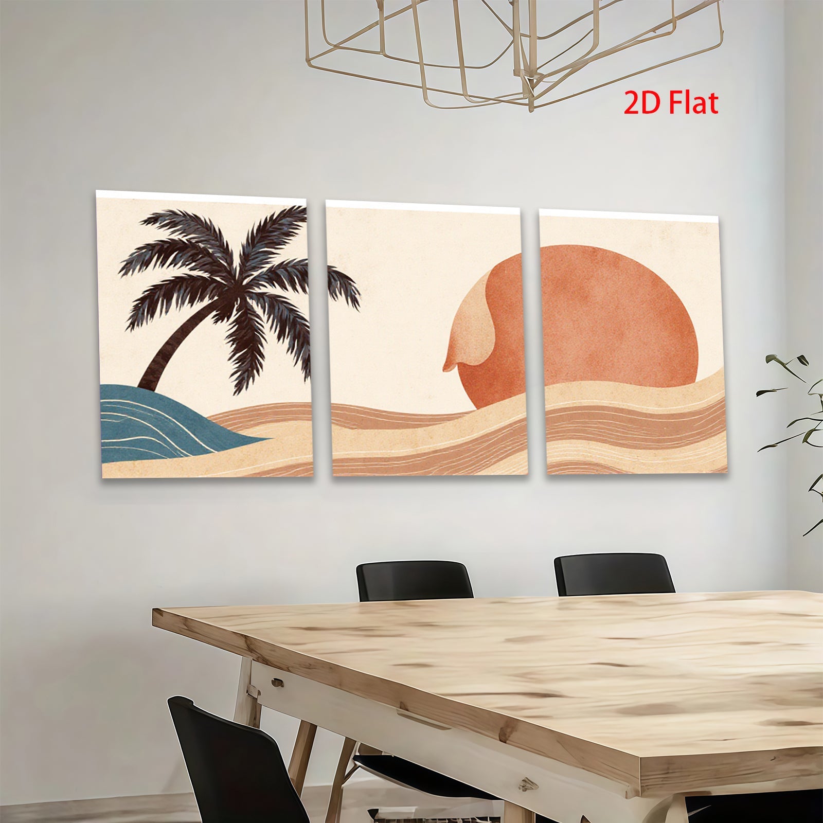 2D flat 1pc Desert Sunset Palm Tree Wall Art Canvas Prints for Living Room Bedroom Bathroom Modern Farmhouse Decor Boho Aesthetic Gallery Wrapped Ready to Hang