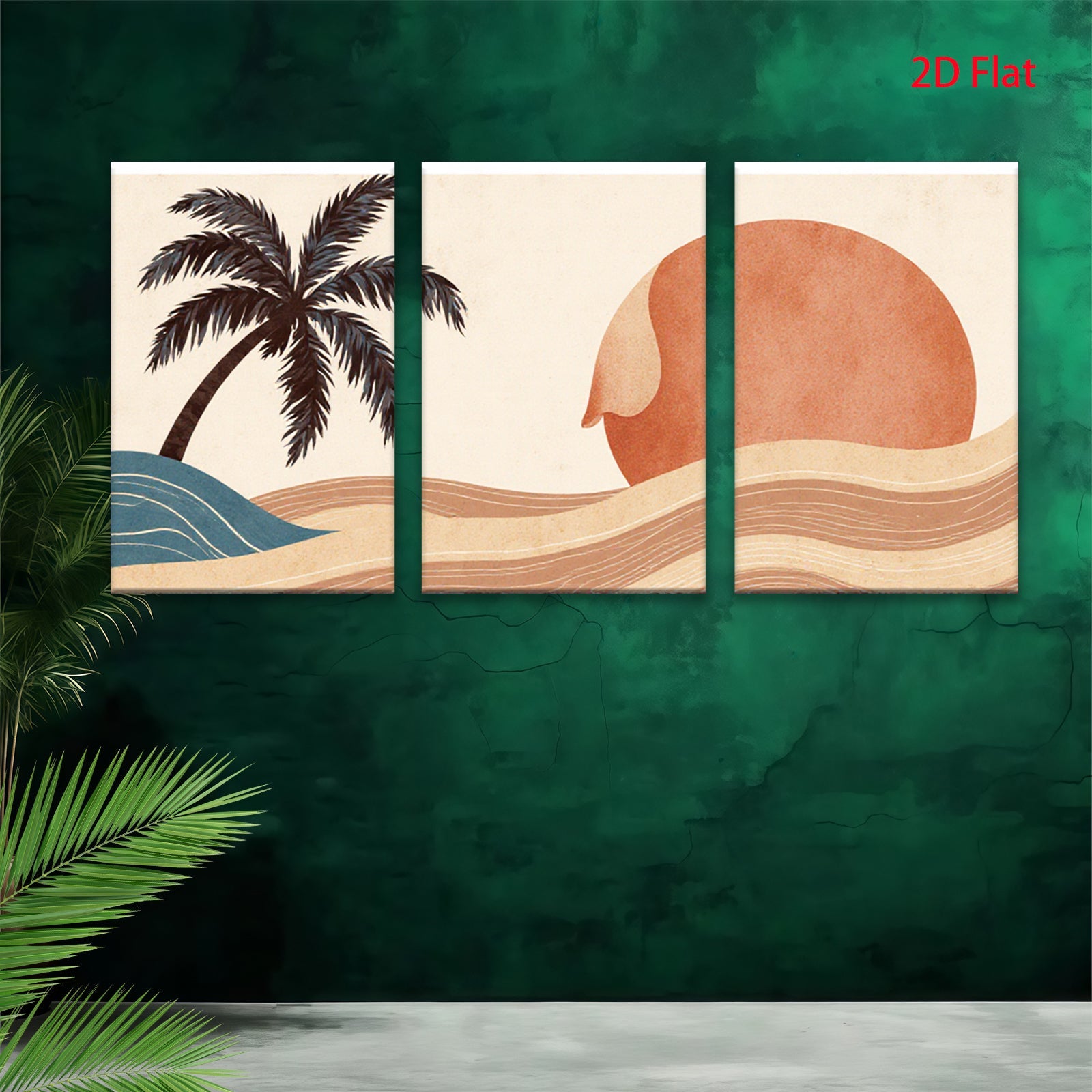 2D flat 1pc Desert Sunset Palm Tree Wall Art Canvas Prints for Living Room Bedroom Bathroom Modern Farmhouse Decor Boho Aesthetic Gallery Wrapped Ready to Hang