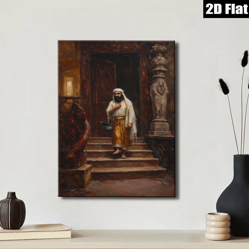 2D flat 1pc Desert Wanderer steps down ancient stairs captivating wall decor farmhouse living room bedroom gallery wrapped canvas print modern art