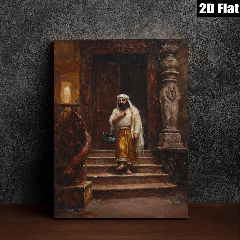 2D flat 1pc Desert Wanderer steps down ancient stairs captivating wall decor farmhouse living room bedroom gallery wrapped canvas print modern art