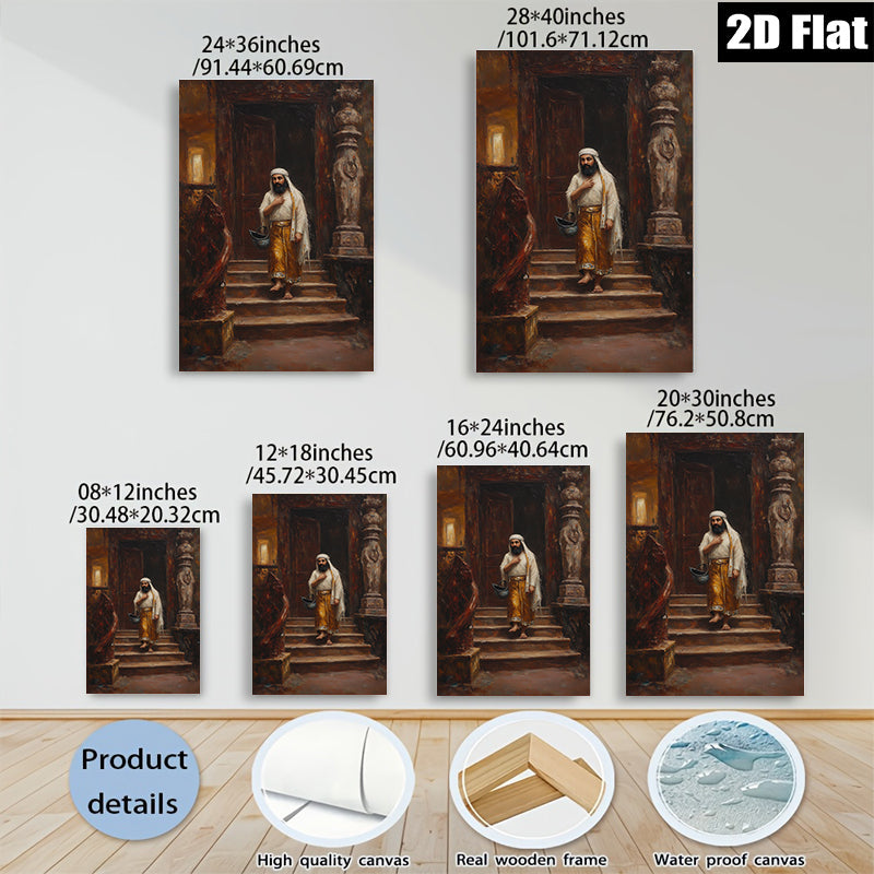 2D flat 1pc Desert Wanderer steps down ancient stairs captivating wall decor farmhouse living room bedroom gallery wrapped canvas print modern art