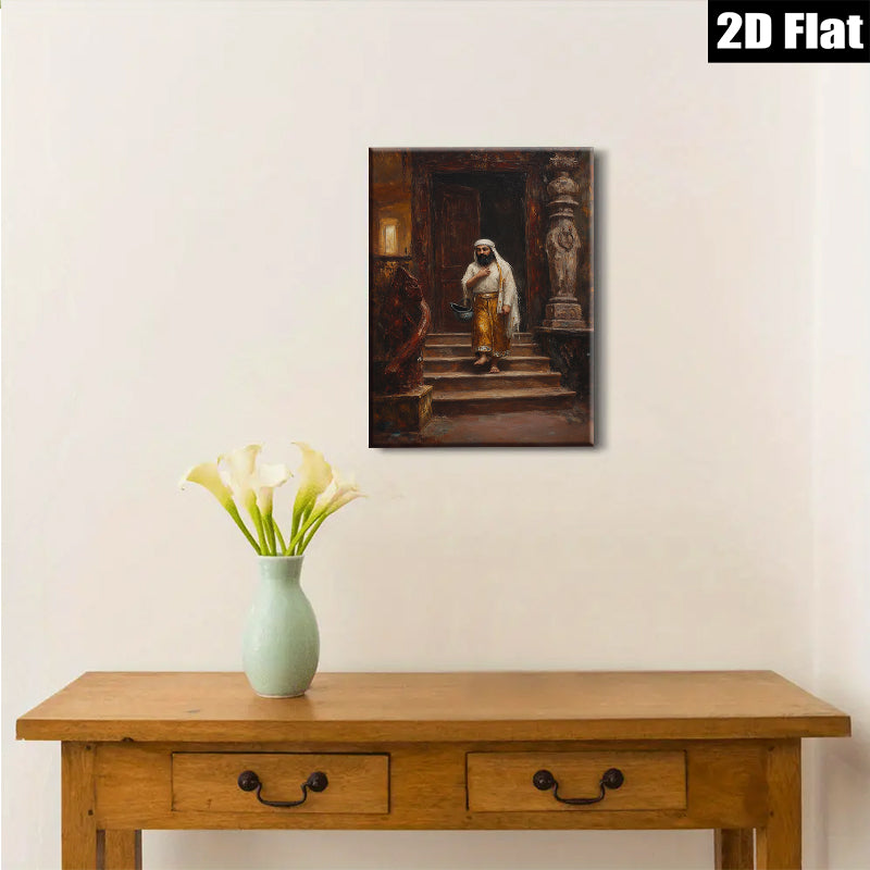 2D flat 1pc Desert Wanderer steps down ancient stairs captivating wall decor farmhouse living room bedroom gallery wrapped canvas print modern art