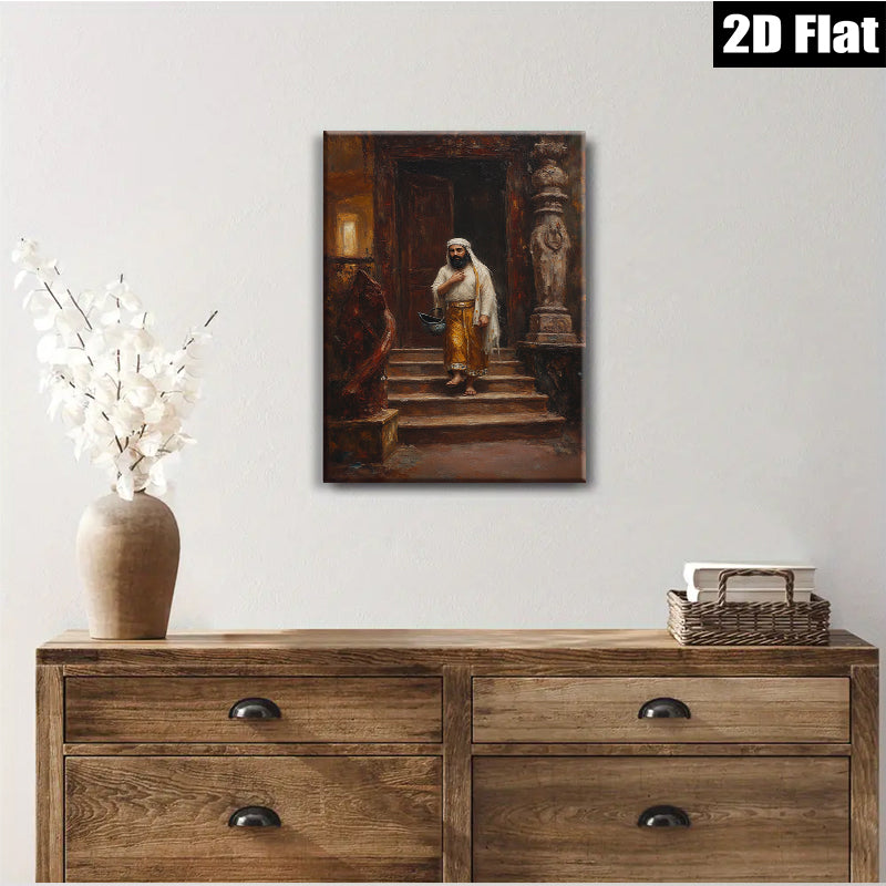 2D flat 1pc Desert Wanderer steps down ancient stairs captivating wall decor farmhouse living room bedroom gallery wrapped canvas print modern art