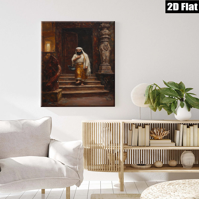 2D flat 1pc Desert Wanderer steps down ancient stairs captivating wall decor farmhouse living room bedroom gallery wrapped canvas print modern art