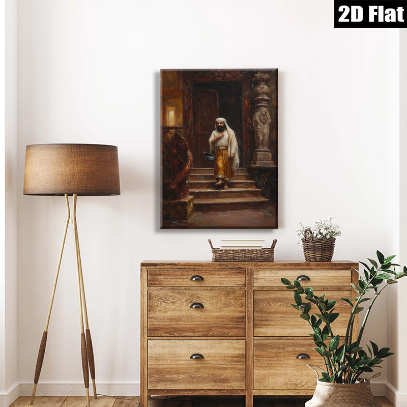 2D flat 1pc Desert Wanderer steps down ancient stairs captivating wall decor farmhouse living room bedroom gallery wrapped canvas print modern art