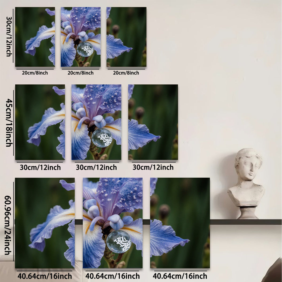 2D flat 1pc Dew Kissed Blue Iris Floral Botanical Wall Art Living Room Bedroom Decor Farmhouse Style Modern Canvas Prints Ready To Hang Gallery Wrapped