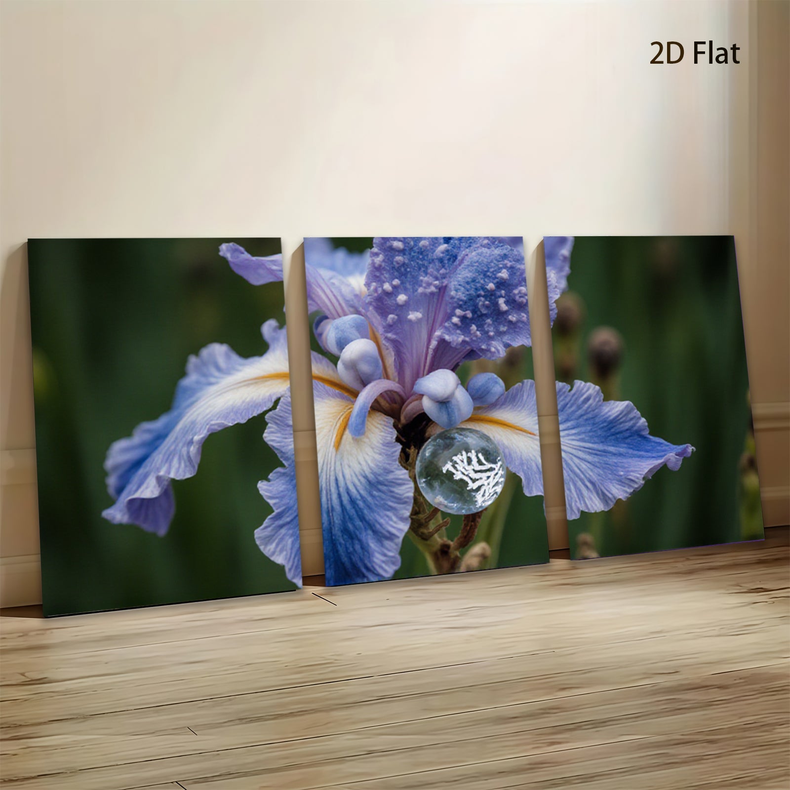 2D flat 1pc Dew Kissed Blue Iris Floral Botanical Wall Art Living Room Bedroom Decor Farmhouse Style Modern Canvas Prints Ready To Hang Gallery Wrapped