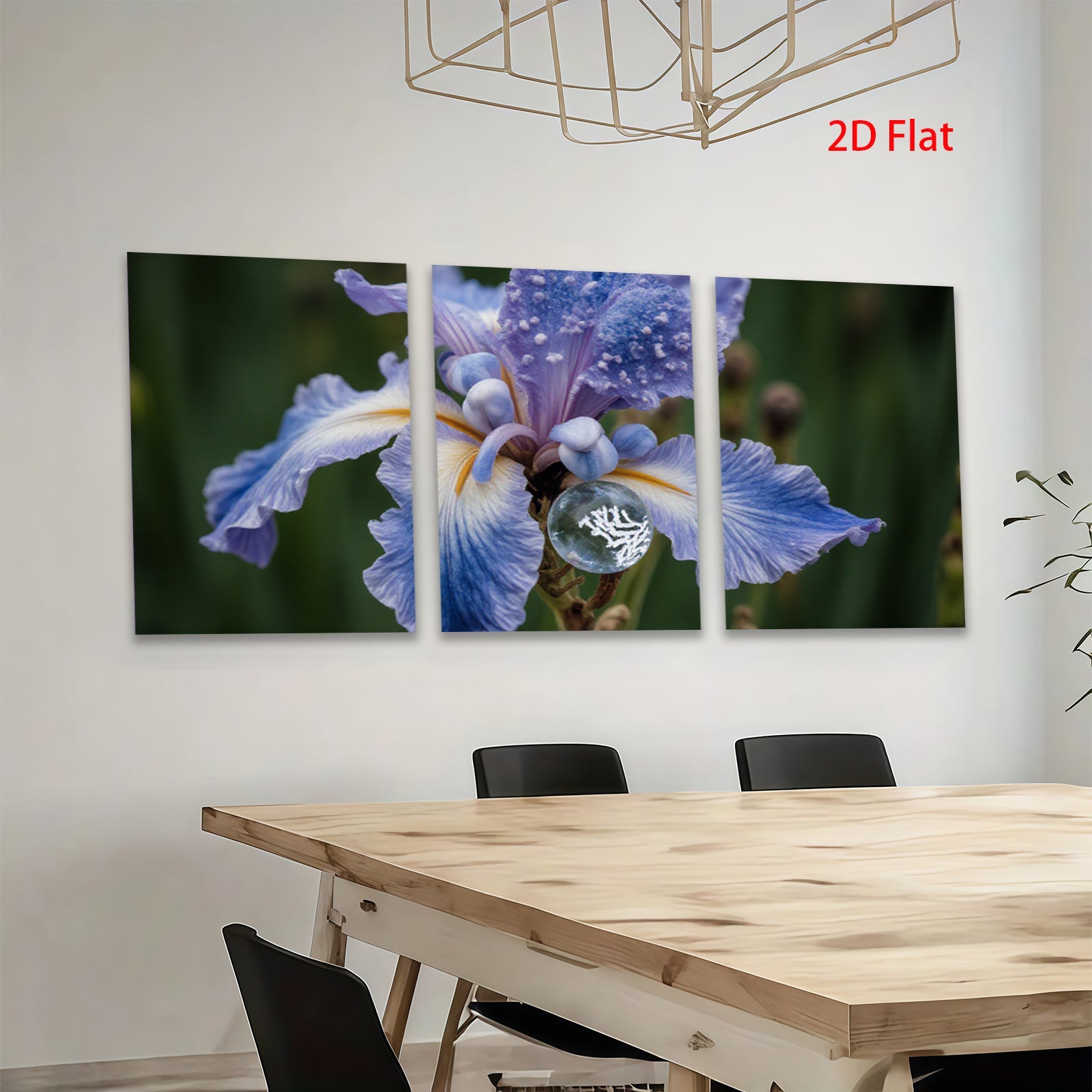 2D flat 1pc Dew Kissed Blue Iris Floral Botanical Wall Art Living Room Bedroom Decor Farmhouse Style Modern Canvas Prints Ready To Hang Gallery Wrapped