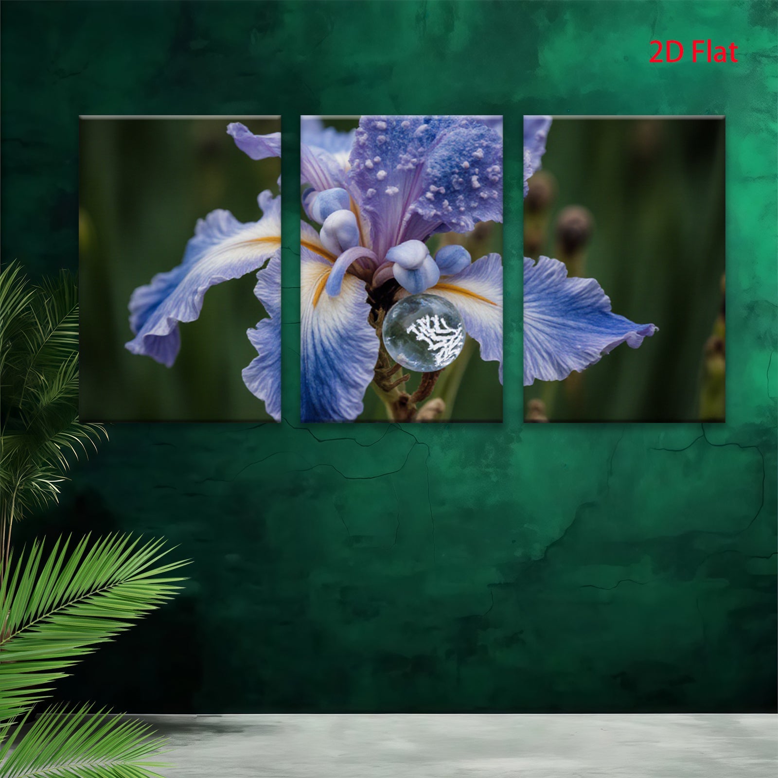 2D flat 1pc Dew Kissed Blue Iris Floral Botanical Wall Art Living Room Bedroom Decor Farmhouse Style Modern Canvas Prints Ready To Hang Gallery Wrapped