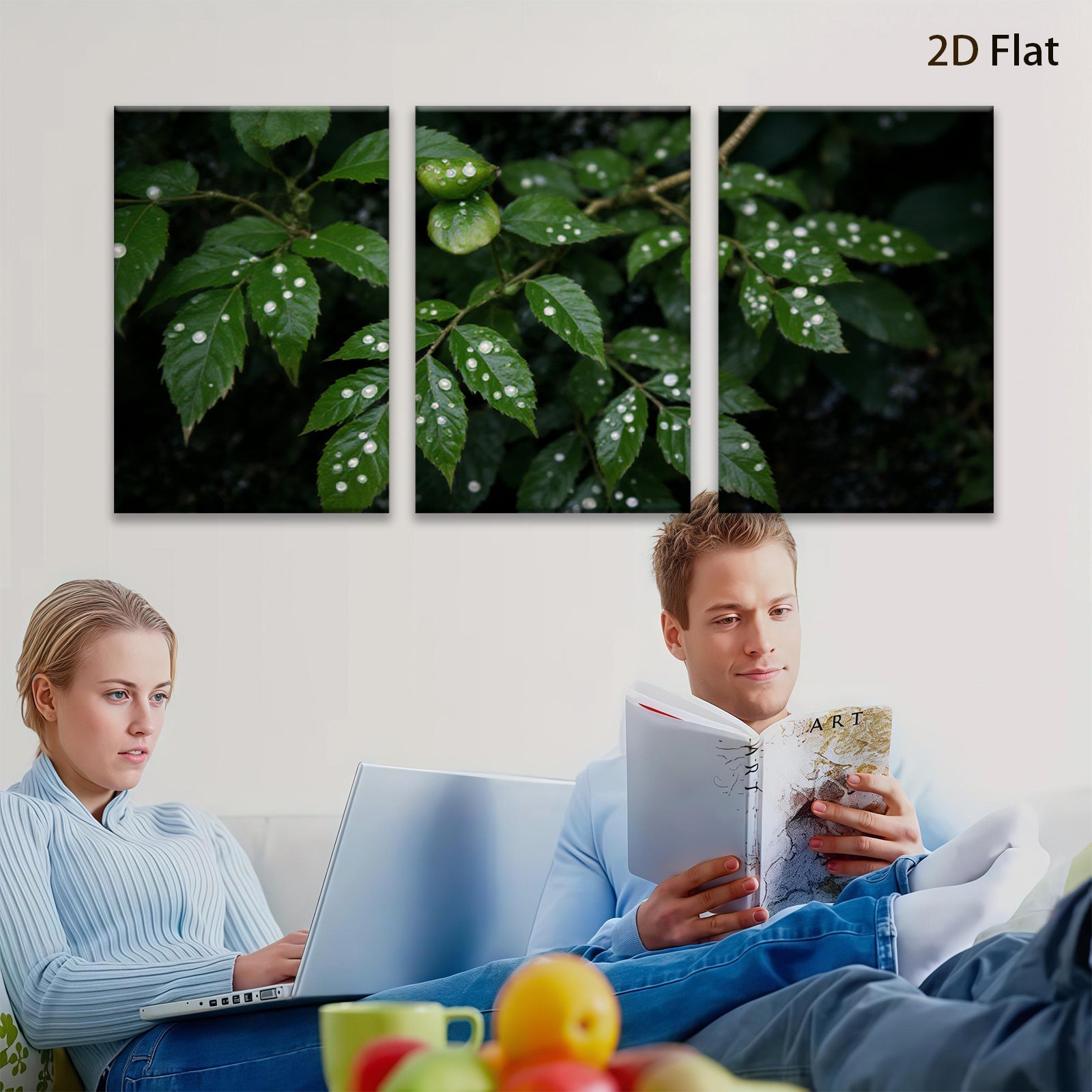 2D flat 1pc Dew Kissed Green Foliage Botanical Wall Art Living Room Bedroom Decor Modern Farmhouse Rustic Gallery Wrapped Canvas Prints for Home Office