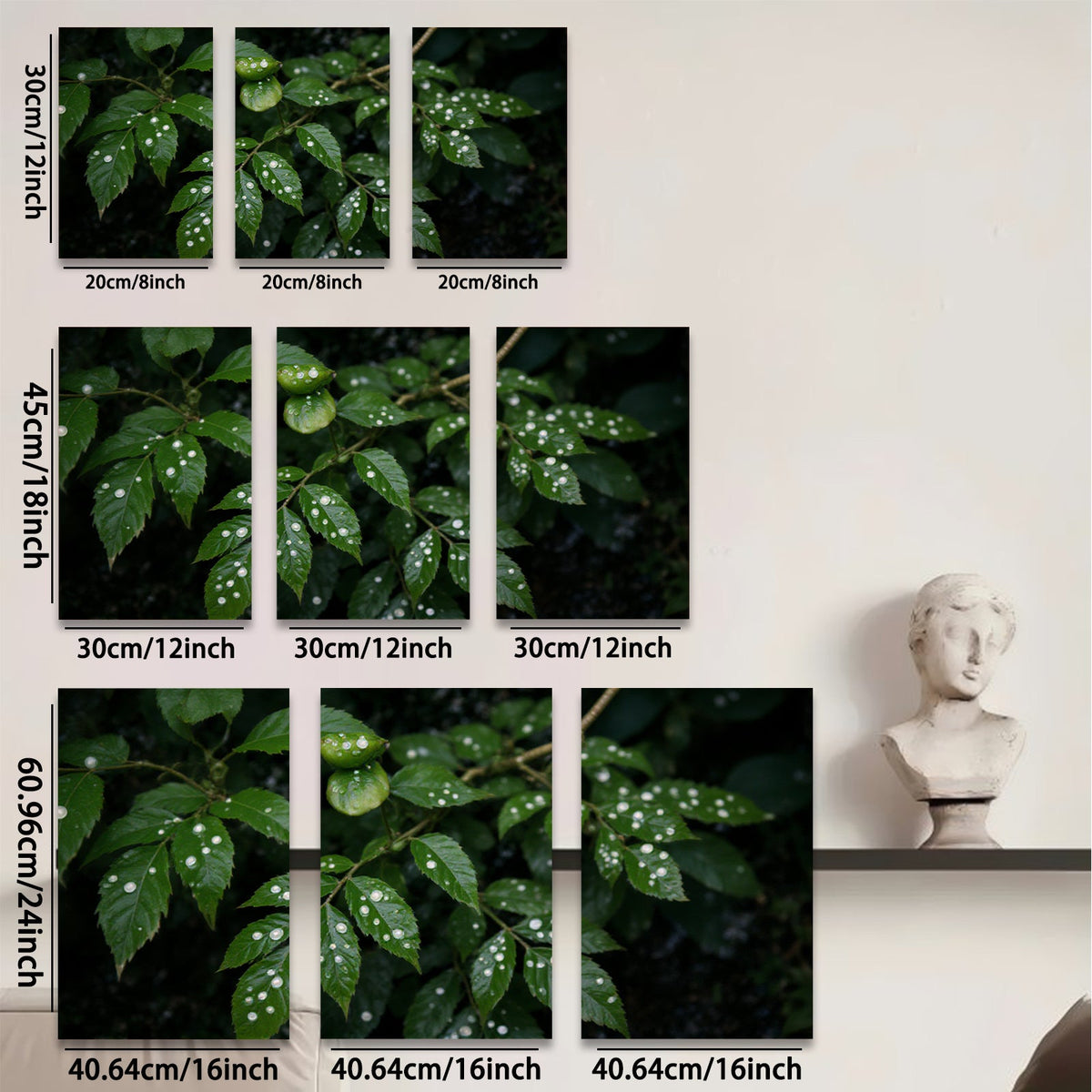 2D flat 1pc Dew Kissed Green Foliage Botanical Wall Art Living Room Bedroom Decor Modern Farmhouse Rustic Gallery Wrapped Canvas Prints for Home Office