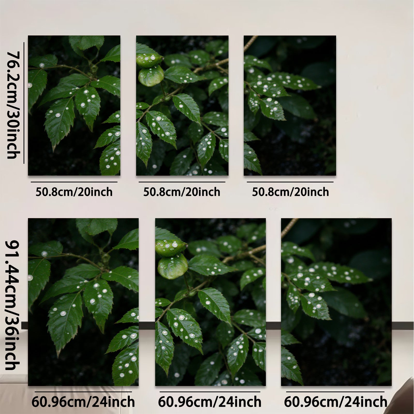 2D flat 1pc Dew Kissed Green Foliage Botanical Wall Art Living Room Bedroom Decor Modern Farmhouse Rustic Gallery Wrapped Canvas Prints for Home Office