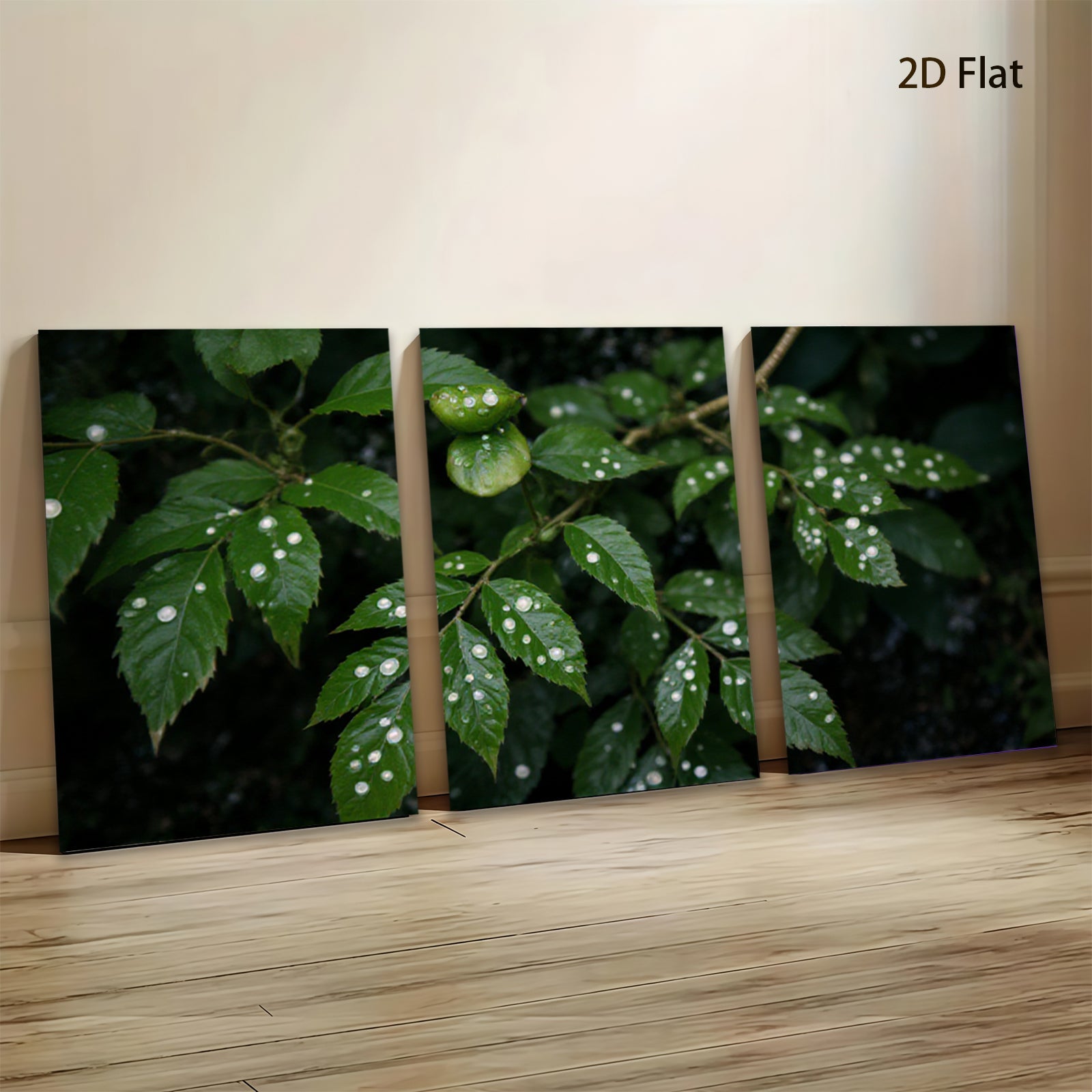 2D flat 1pc Dew Kissed Green Foliage Botanical Wall Art Living Room Bedroom Decor Modern Farmhouse Rustic Gallery Wrapped Canvas Prints for Home Office