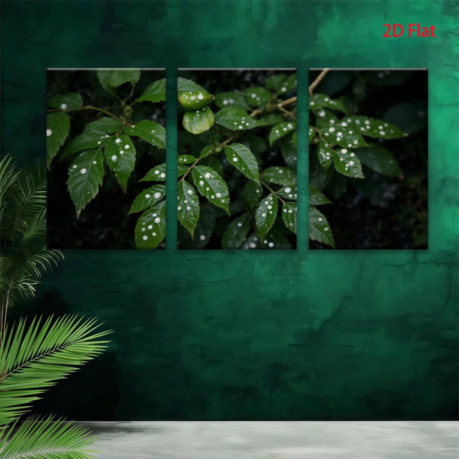 2D flat 1pc Dew Kissed Green Foliage Botanical Wall Art Living Room Bedroom Decor Modern Farmhouse Rustic Gallery Wrapped Canvas Prints for Home Office