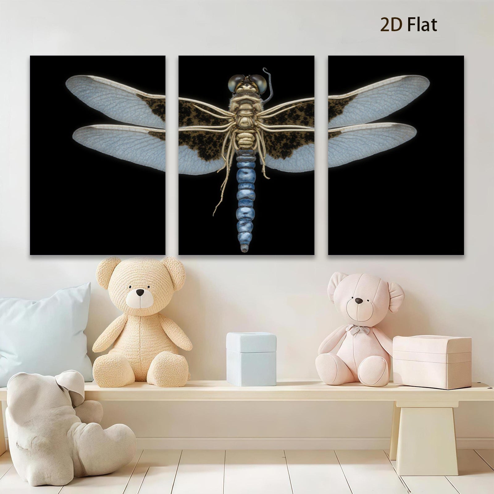 2D flat 1pc Dragonfly Specimen Wall Art Botanical Insect Study Living Room Bedroom Decor Farmhouse Style Gallery Wrapped Canvas Prints Modern Minimalist