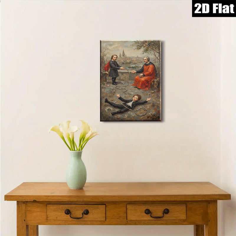 2D flat 1pc Dramatic Allegorical Scene with Figures & Landscape for Living Room Bedroom Gallery Wall Art Modern Farmhouse Decor