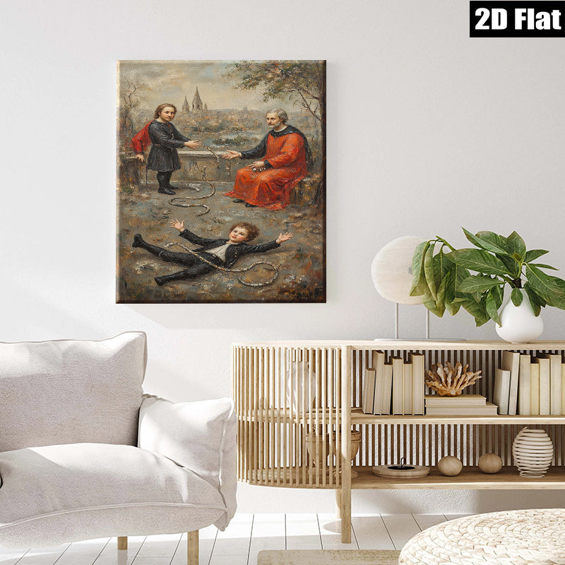 2D flat 1pc Dramatic Allegorical Scene with Figures & Landscape for Living Room Bedroom Gallery Wall Art Modern Farmhouse Decor