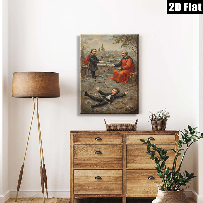 2D flat 1pc Dramatic Allegorical Scene with Figures & Landscape for Living Room Bedroom Gallery Wall Art Modern Farmhouse Decor