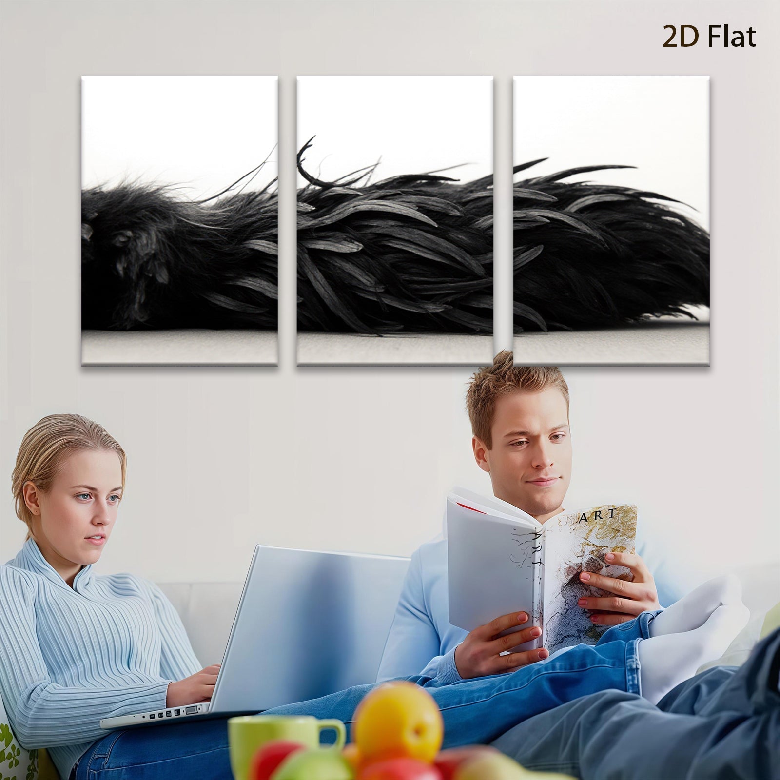 2D flat 1pc Dramatic Black Feather Texture Modern Wall Art Living Room Bedroom Decor Gallery Wrapped Canvas Prints Coastal Farmhouse Style Trending Now