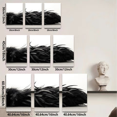 2D flat 1pc Dramatic Black Feather Texture Modern Wall Art Living Room Bedroom Decor Gallery Wrapped Canvas Prints Coastal Farmhouse Style Trending Now