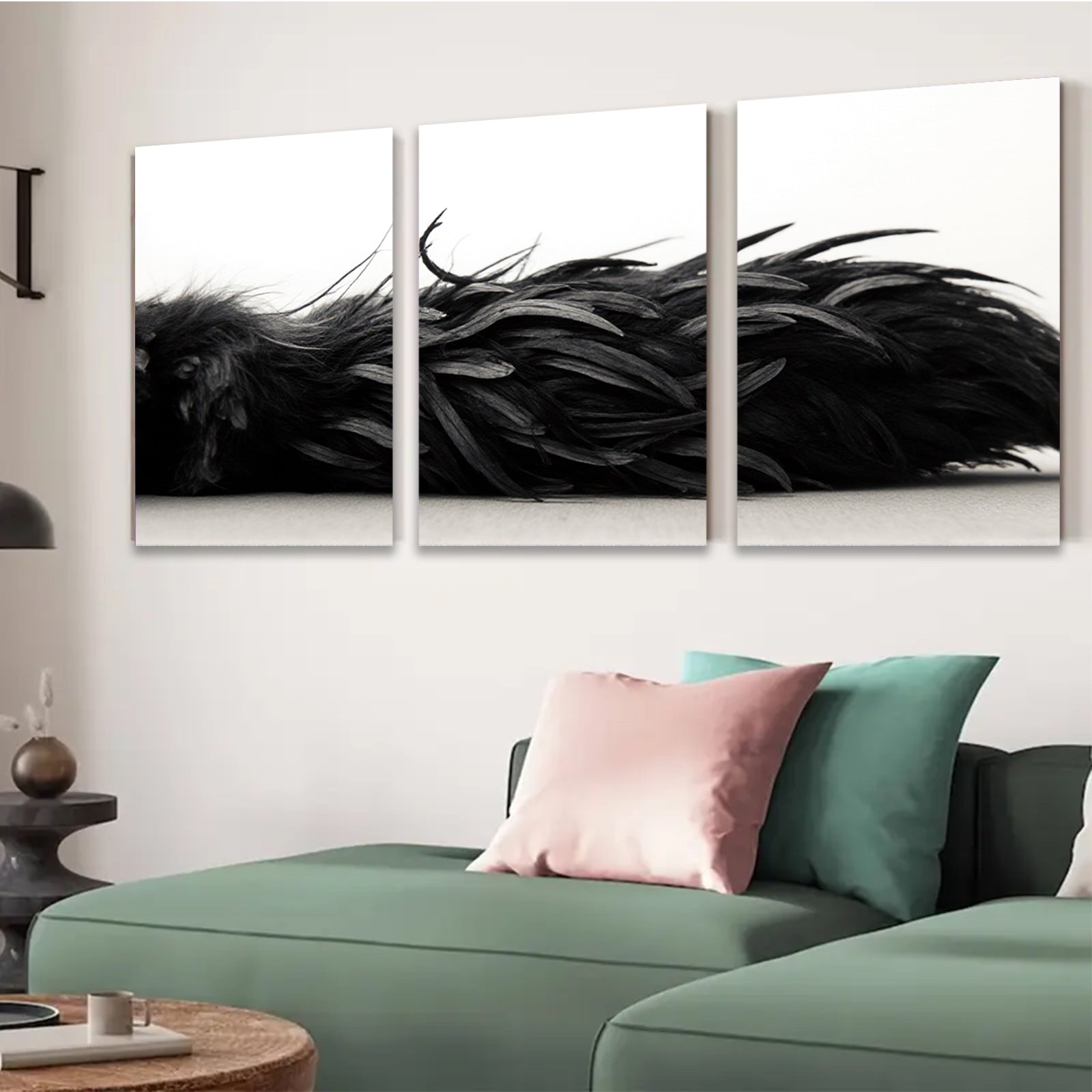 2D flat 1pc Dramatic Black Feather Texture Modern Wall Art Living Room Bedroom Decor Gallery Wrapped Canvas Prints Coastal Farmhouse Style Trending Now