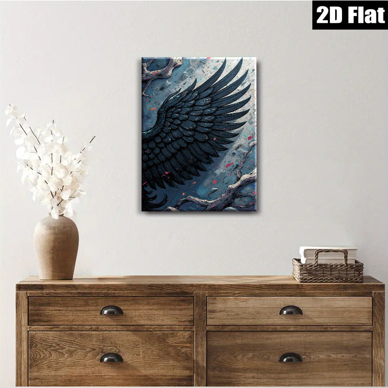 2D flat 1pc Dramatic Black Feather Wall Art Canvas Print for Living Room Bedroom Gallery Wrapped Modern Farmhouse Decor Botanical Art Home Office Accent Piece Ready to Hang