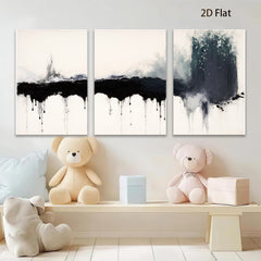 2D flat 1pc Dramatic Black Ink Wash Abstract Wall Art Modern Farmhouse Living Room Decor Gallery Wrapped Canvas Prints for Bedroom Bathroom Office Coastal Style