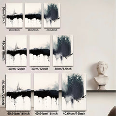 2D flat 1pc Dramatic Black Ink Wash Abstract Wall Art Modern Farmhouse Living Room Decor Gallery Wrapped Canvas Prints for Bedroom Bathroom Office Coastal Style