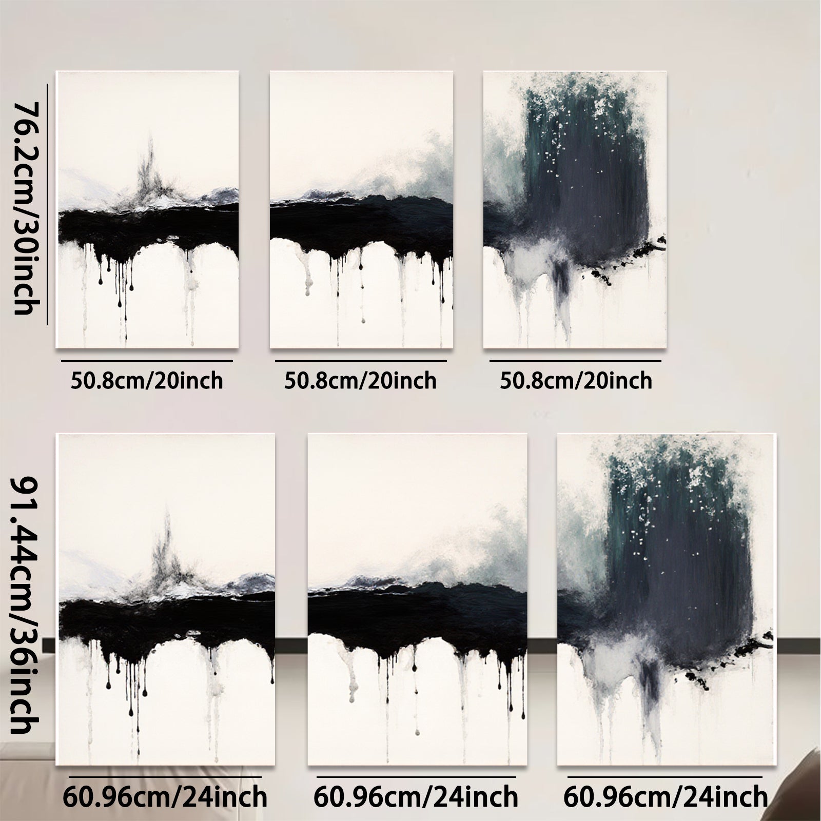 2D flat 1pc Dramatic Black Ink Wash Abstract Wall Art Modern Farmhouse Living Room Decor Gallery Wrapped Canvas Prints for Bedroom Bathroom Office Coastal Style