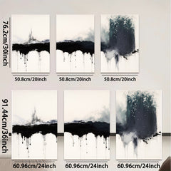 2D flat 1pc Dramatic Black Ink Wash Abstract Wall Art Modern Farmhouse Living Room Decor Gallery Wrapped Canvas Prints for Bedroom Bathroom Office Coastal Style