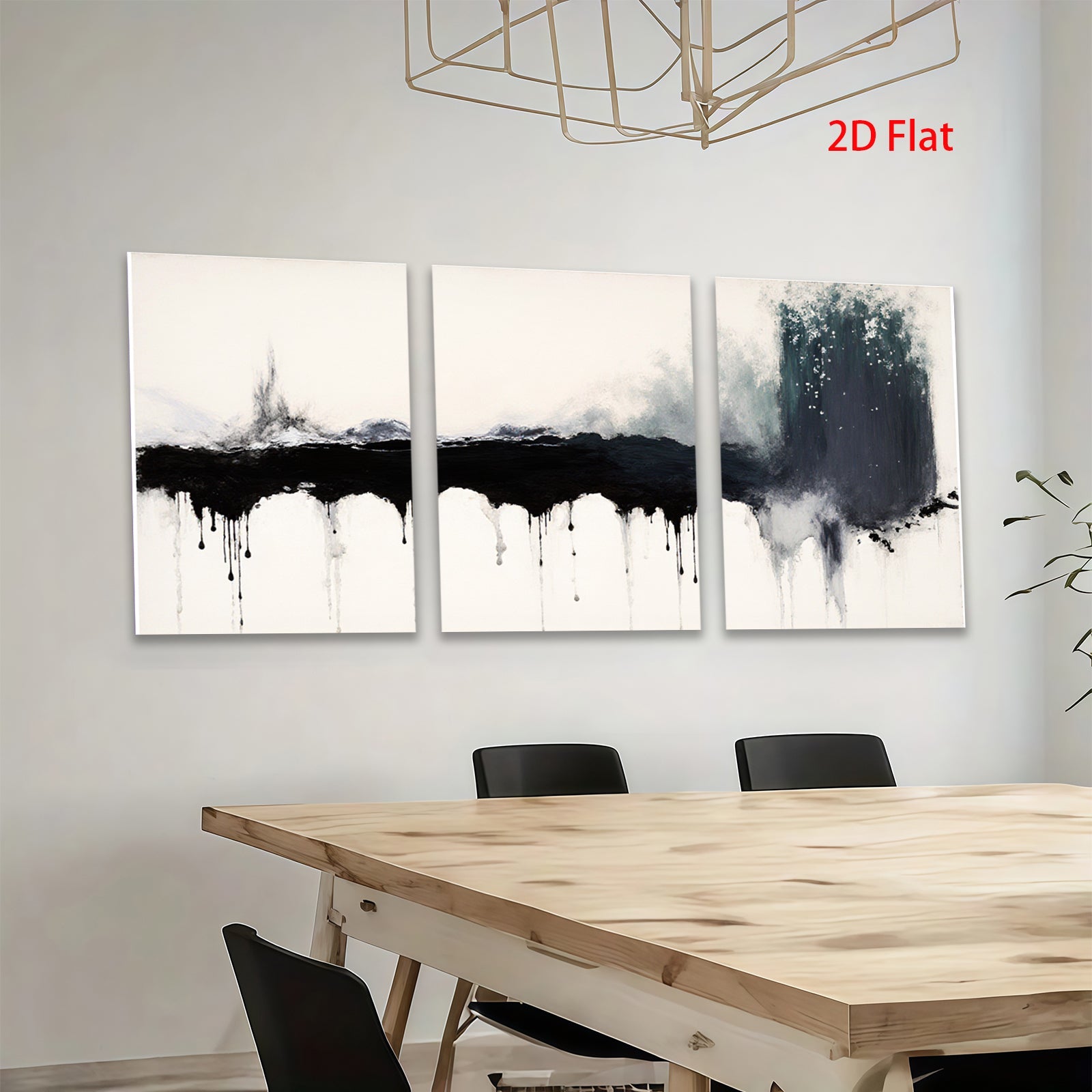 2D flat 1pc Dramatic Black Ink Wash Abstract Wall Art Modern Farmhouse Living Room Decor Gallery Wrapped Canvas Prints for Bedroom Bathroom Office Coastal Style