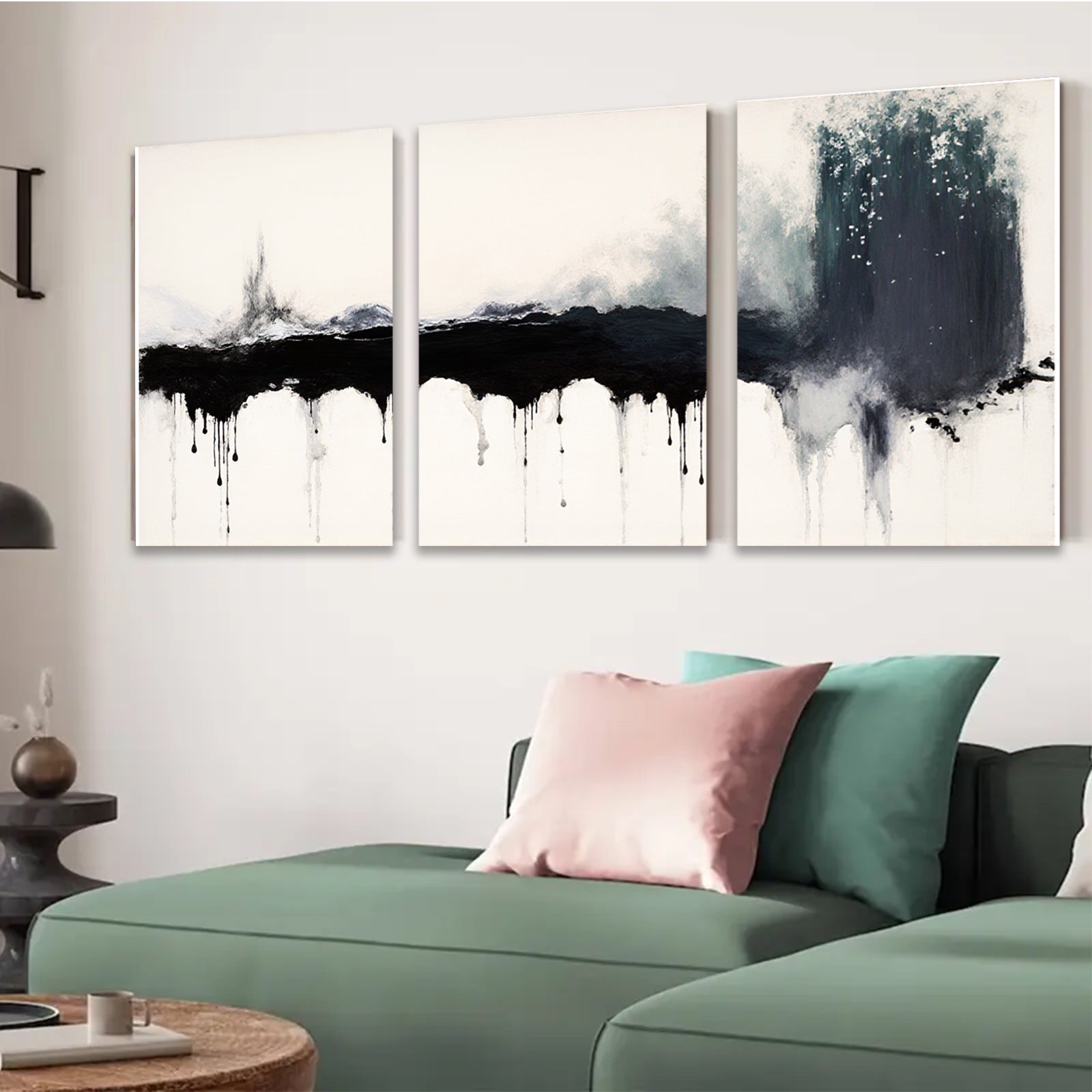 2D flat 1pc Dramatic Black Ink Wash Abstract Wall Art Modern Farmhouse Living Room Decor Gallery Wrapped Canvas Prints for Bedroom Bathroom Office Coastal Style