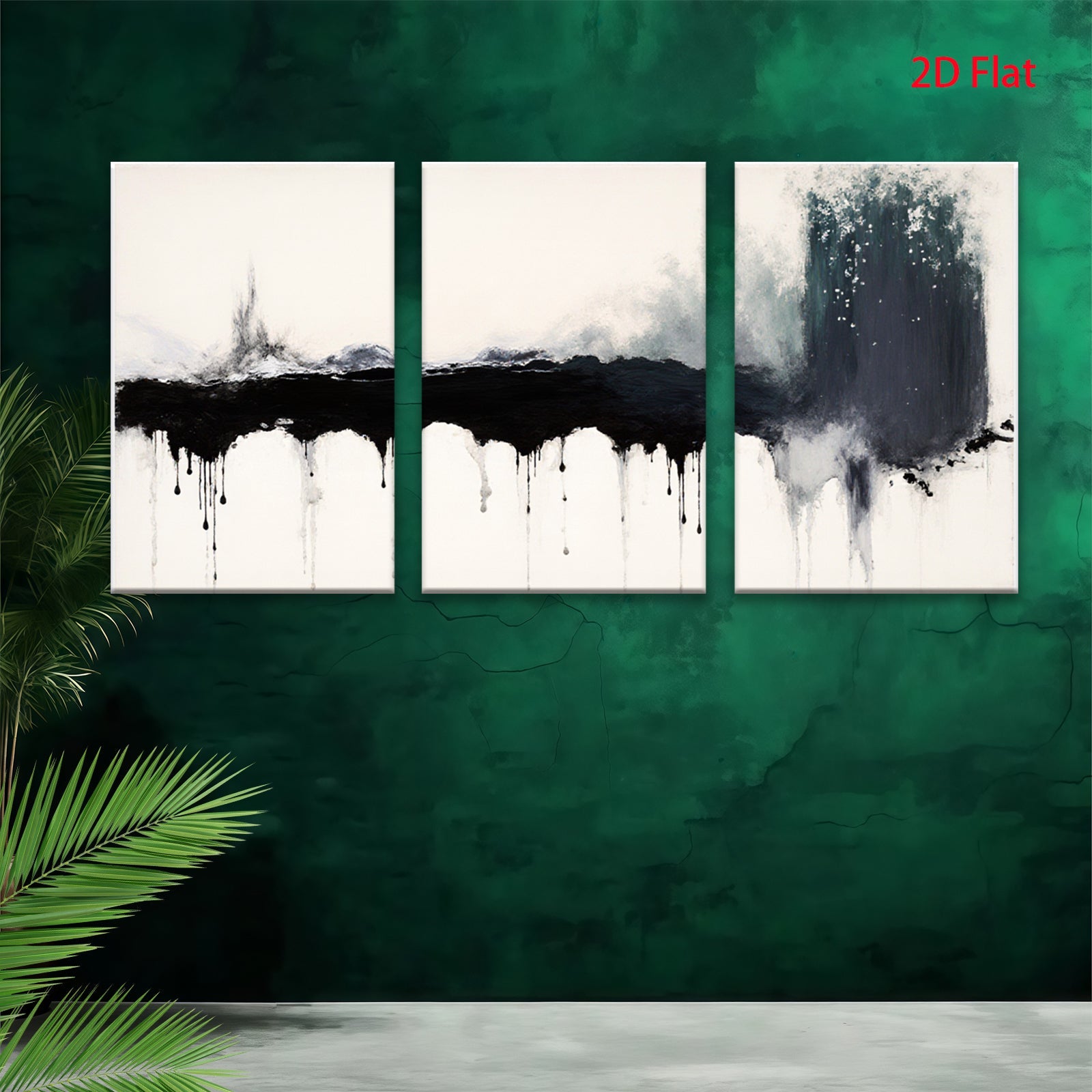 2D flat 1pc Dramatic Black Ink Wash Abstract Wall Art Modern Farmhouse Living Room Decor Gallery Wrapped Canvas Prints for Bedroom Bathroom Office Coastal Style