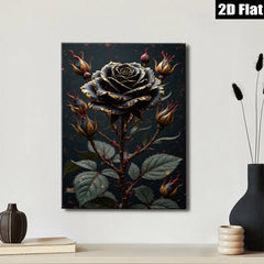 2D flat 1pc Dramatic Black Rose Bloom Botanical Wall Art Living Room Bedroom Decor Gallery Wrapped Canvas Print Modern Farmhouse Style Cozy Home Accent