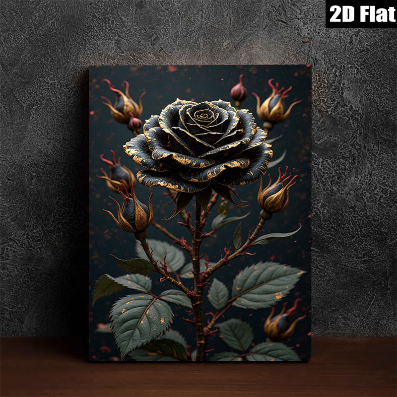 2D flat 1pc Dramatic Black Rose Bloom Botanical Wall Art Living Room Bedroom Decor Gallery Wrapped Canvas Print Modern Farmhouse Style Cozy Home Accent