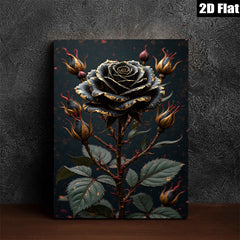 2D flat 1pc Dramatic Black Rose Bloom Botanical Wall Art Living Room Bedroom Decor Gallery Wrapped Canvas Print Modern Farmhouse Style Cozy Home Accent