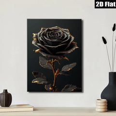 2D flat 1pc Dramatic Black Rose Bloom Floral Wall Art Canvas Print Living Room Bedroom Decor Modern Farmhouse Aesthetic Gallery Wrapped Timeless Design Trending Now