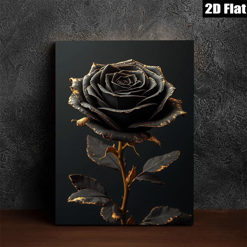 2D flat 1pc Dramatic Black Rose Bloom Floral Wall Art Canvas Print Living Room Bedroom Decor Modern Farmhouse Aesthetic Gallery Wrapped Timeless Design Trending Now