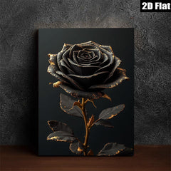 2D flat 1pc Dramatic Black Rose Bloom Floral Wall Art Canvas Print Living Room Bedroom Decor Modern Farmhouse Aesthetic Gallery Wrapped Timeless Design Trending Now