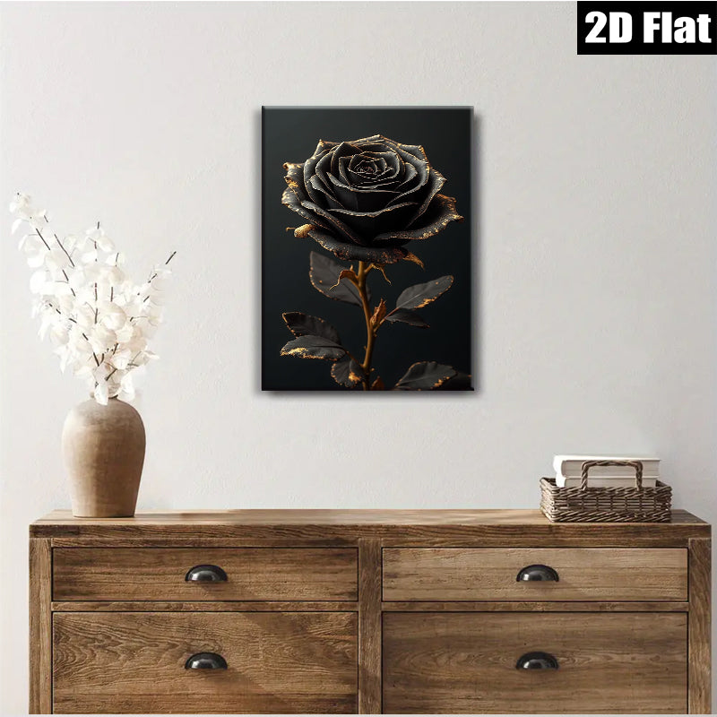 2D flat 1pc Dramatic Black Rose Bloom Floral Wall Art Canvas Print Living Room Bedroom Decor Modern Farmhouse Aesthetic Gallery Wrapped Timeless Design Trending Now