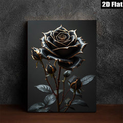 2D flat 1pc Dramatic Black Rose Bloom Floral Wall Art Canvas Prints for Living Room Bedroom Decor Modern Farmhouse Style Gallery Wrapped Ready to Hang