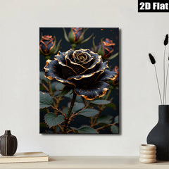 2D flat 1pc Dramatic Black Rose Bloom Floral Wall Art Canvas Prints for Living Room Bedroom Home Decor Gallery Wrapped Modern Farmhouse Style