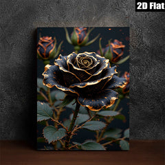 2D flat 1pc Dramatic Black Rose Bloom Floral Wall Art Canvas Prints for Living Room Bedroom Home Decor Gallery Wrapped Modern Farmhouse Style