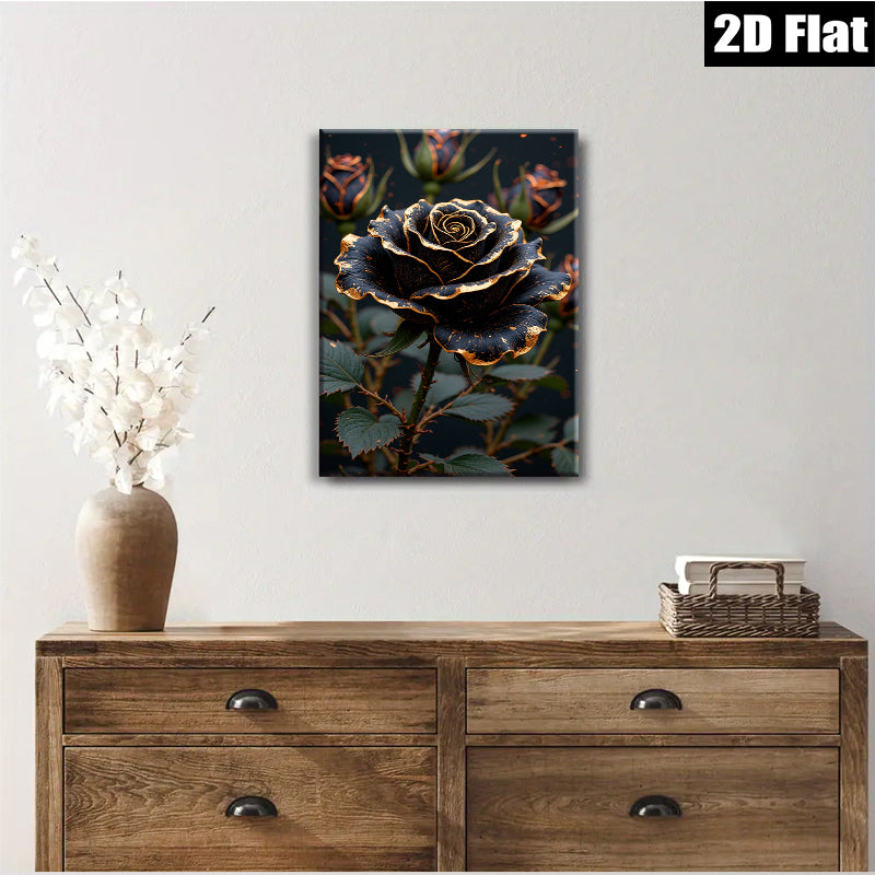 2D flat 1pc Dramatic Black Rose Bloom Floral Wall Art Canvas Prints for Living Room Bedroom Home Decor Gallery Wrapped Modern Farmhouse Style