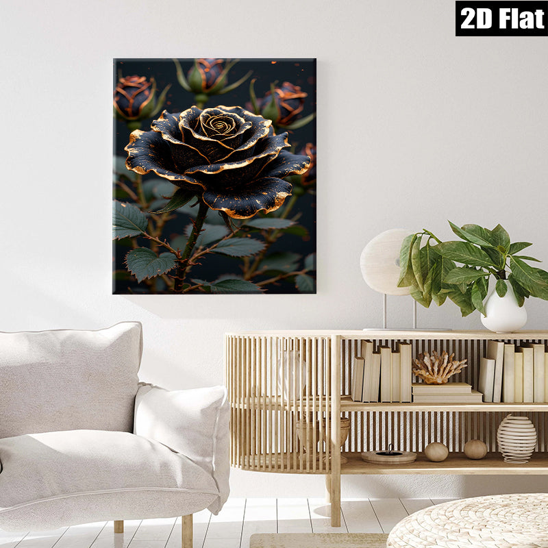 2D flat 1pc Dramatic Black Rose Bloom Floral Wall Art Canvas Prints for Living Room Bedroom Home Decor Gallery Wrapped Modern Farmhouse Style